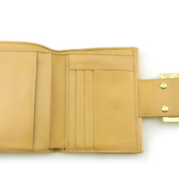 Authentic FENDI W Hook Wallet Zucchino Beige Pink Canvas ~ Leather Auth USED - Picture 5 of 10